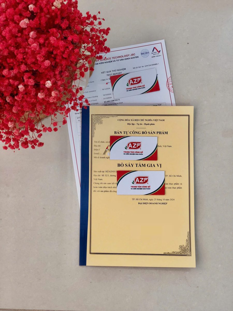 Phiếu kết quả kiểm nghiệm sản phẩm và Bản tự công bố sản phẩm đã thực hiện cho khách hàng tại antoanvesinhthucpham.vn ( ảnh mẫu )