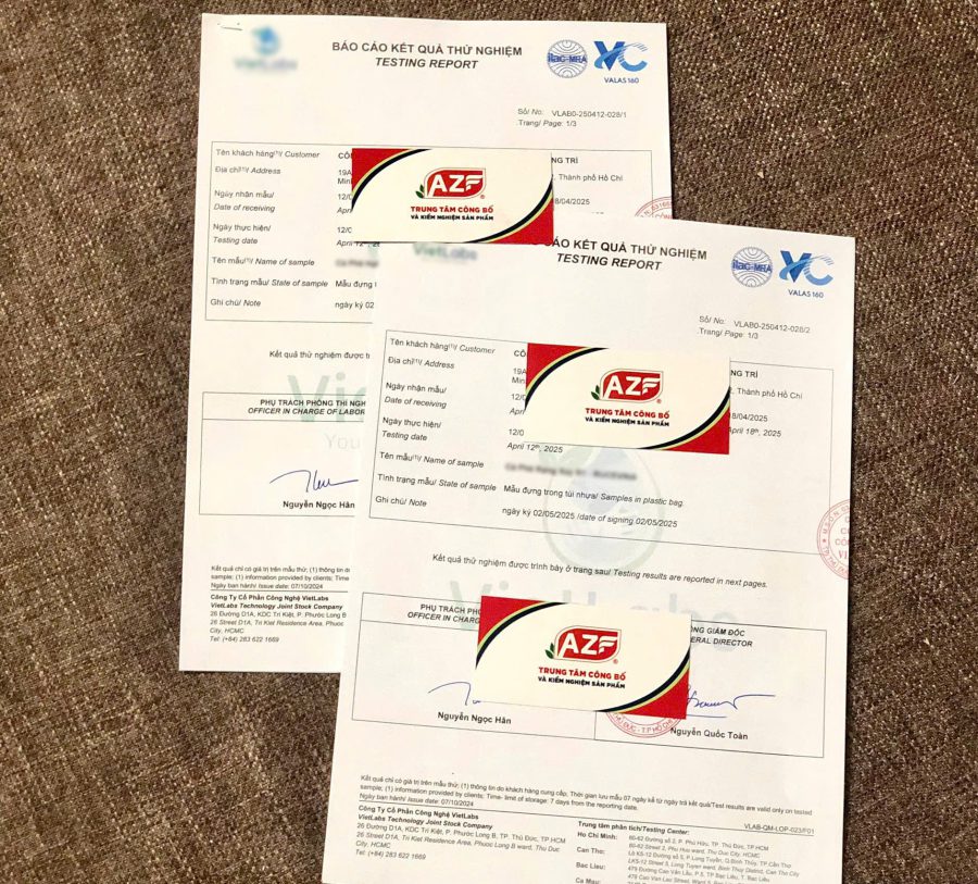 Phiếu kết quả kiểm nghiệm mà antoanvesinhthucpham.vn đã hoàn thành cho khách hàng