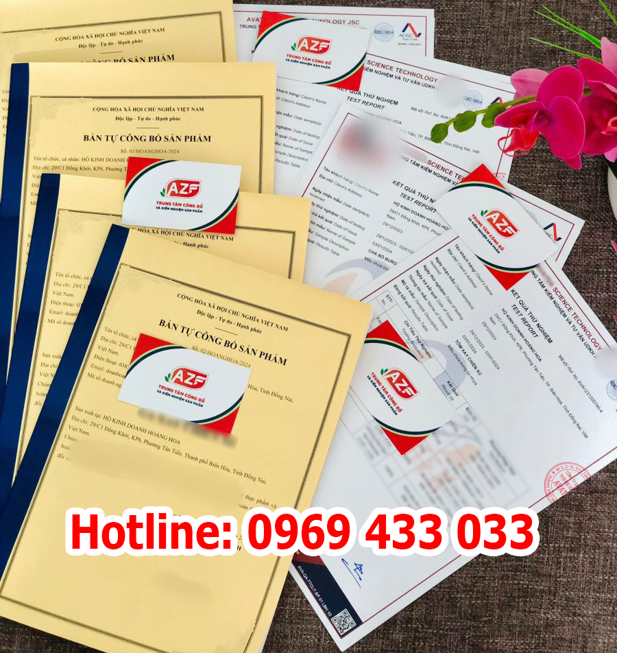 Các hồ sơ công bố và phiếu kiểm nghiệm sản phẩm